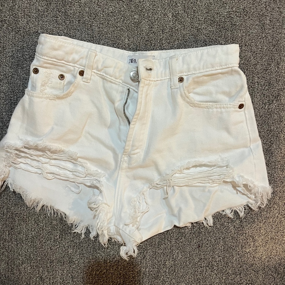 Zara High Rise White Jean Shorts